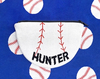 Personalized Knit Baseball Pouch • Custom Name Sports Zipper Bag • Kids & Team Gift