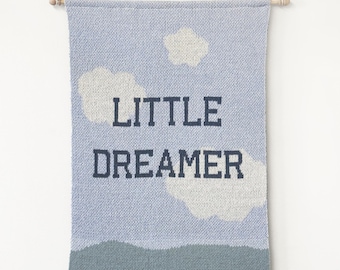 Little Dreamer Knit Wall Art • Blue Cloud Nursery Wall Hanging • Baby Shower Gift