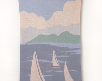Sailboat Knit Wall Art • Coastal Wall Hanging • Nautical Tapestry • Ocean Nursery Decor