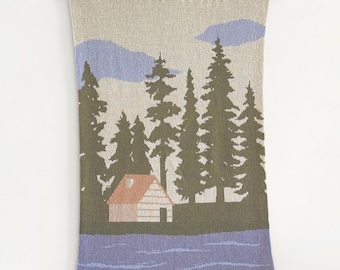 Forest Knit Wall Art • Cabin Tapestry • Lake House Decor • Woodland Textile Art