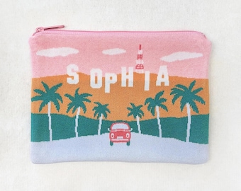 Personalized Knit Hollywood Sign Pouch • Landscape Zipper Bag • Custom Scenic Makeup Case