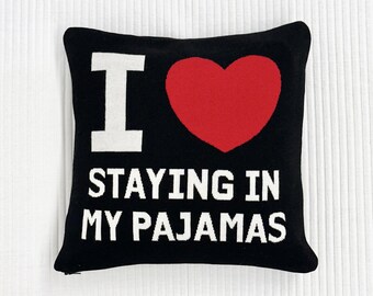 Personalized Knit "I LOVE" Pillow Cover • Custom Phrase Cushion • Funny Gift (12x12 Cover Only)