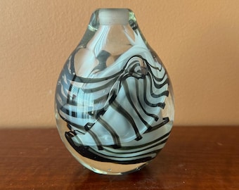 Handblown Zebra Swirl Art Glass Vase (Signed)