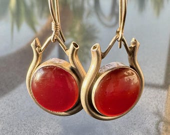 Vintage Sterling Silver Carnelian Drop Earrings