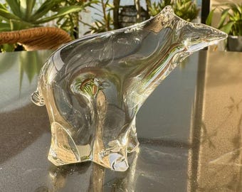 Mid Century Handmade Clear Crystal Glass Bear Figurine
