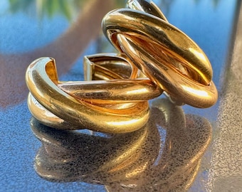 Elegant 18K White Yellow Rose Gold Trinity Hoop Earrings 5.35g