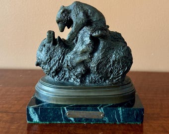 Anna Vaughn Hyatt Huntington Mama and Baby Grizzly Signed Bronze Sculpture