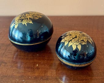 Vintage Japanese Black Lacquer Boxes Set Gilt Birds