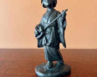 Meiji Period Japanese Bronze Okimono Musician 19cm