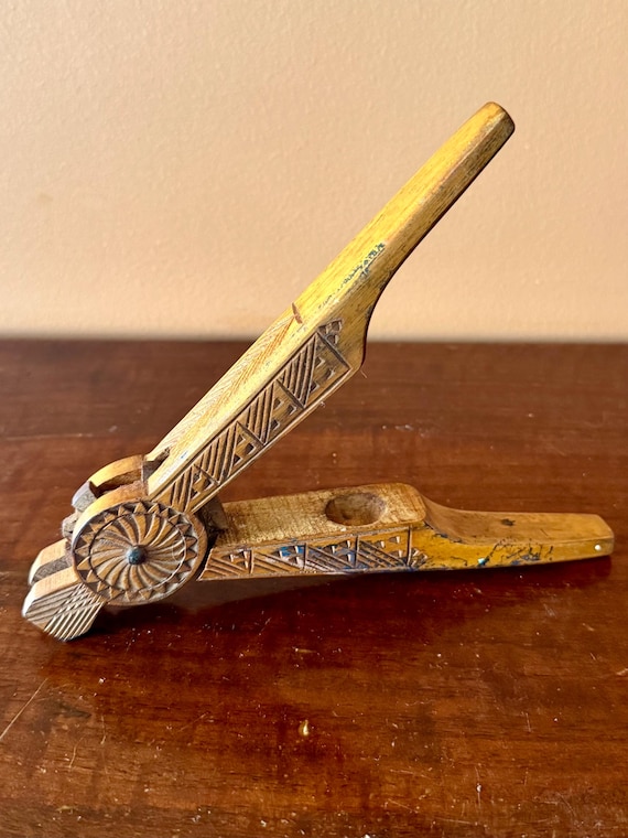 Vintage Hand Carved Wooden Nutcracker Folk Art Rustic Kitchen Tool