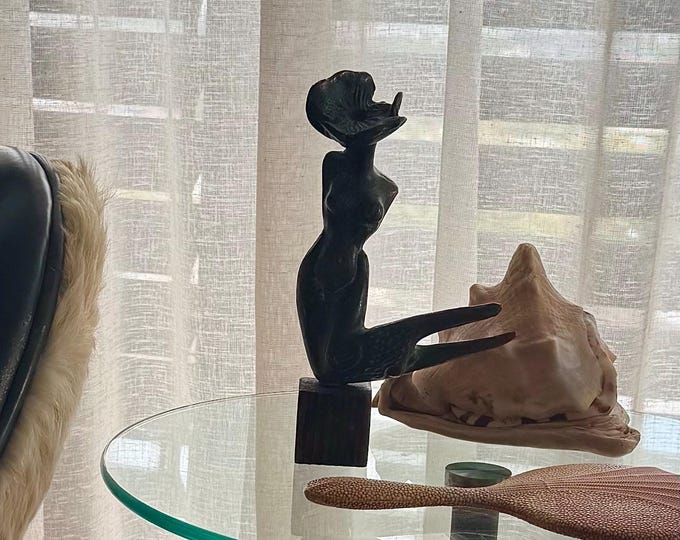 Featured listing image: Vintage Bronze Mermaid Sculpture. Brutalist Surreal Studio Object