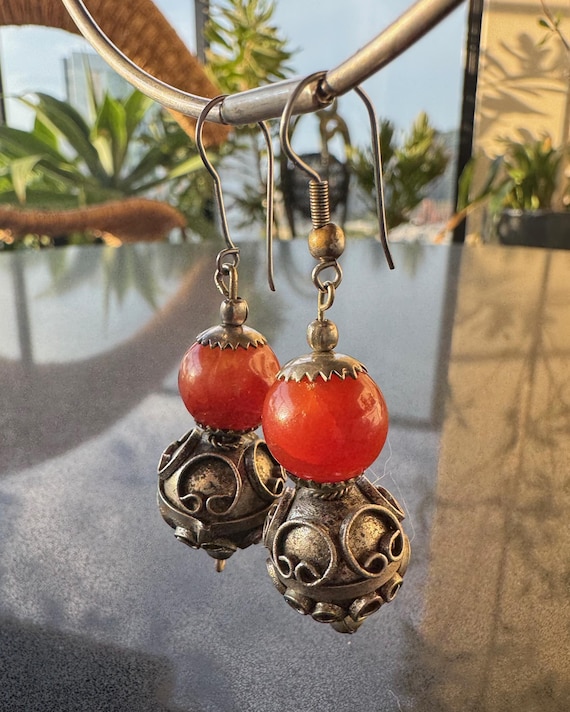 Carnelian and Oxidised Silver Statement Drop Earrings