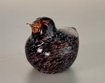 Kosta Boda Glass Bird, Bertil Vallien Birds by Boda, Dark Mottled Art Glass Figurine, Vintage Swedish