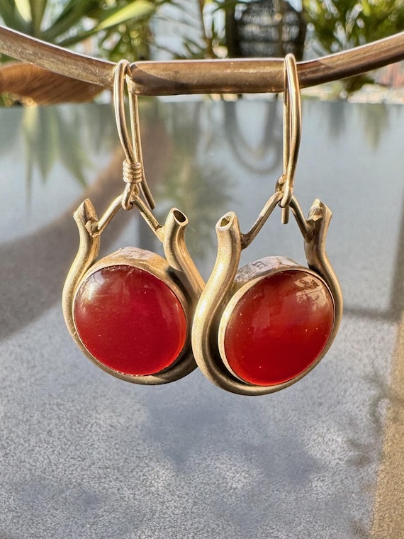 Vintage Sterling Silver Carnelian Drop Earrings