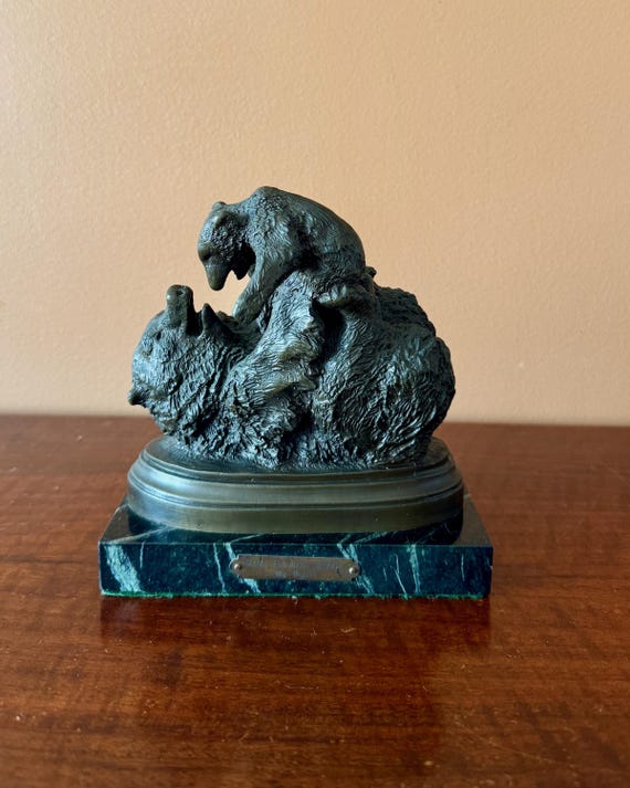 Anna Vaughn Hyatt Huntington Mama and Baby Grizzly Signed Bronze Sculpture