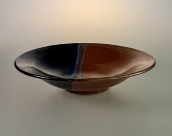 Large Signed Australian Studio Pottery Bowl, Terracotta and Midnight Glaze, Vintage