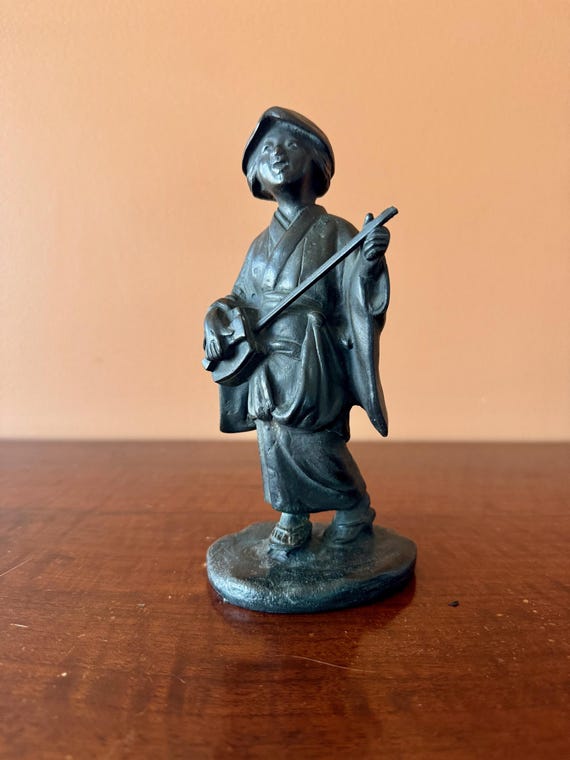 Meiji Period Japanese Bronze Okimono Musician 19cm