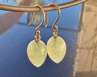 Gold and Natural Jade Teardrop Earrings 4.26g
