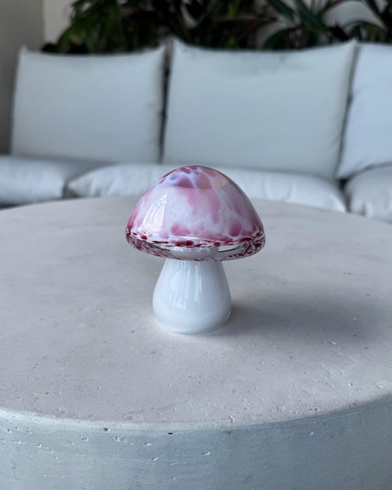 Vintage Pink Art Glass Mushroom Ornament – Hand Blown