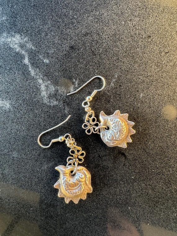 Vintage Sterling Silver Fish Drop Earrings Whimsical Coastal