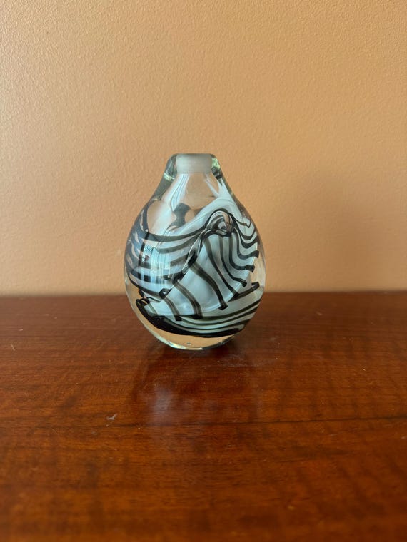 Handblown Zebra Swirl Art Glass Vase (Signed)