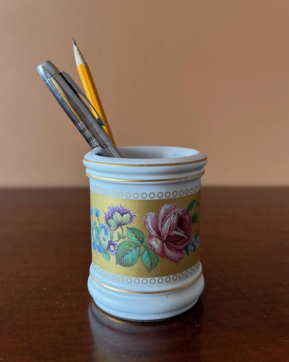 Vintage Florentine Ceramic Pen Holder – Italian Desk Accessory