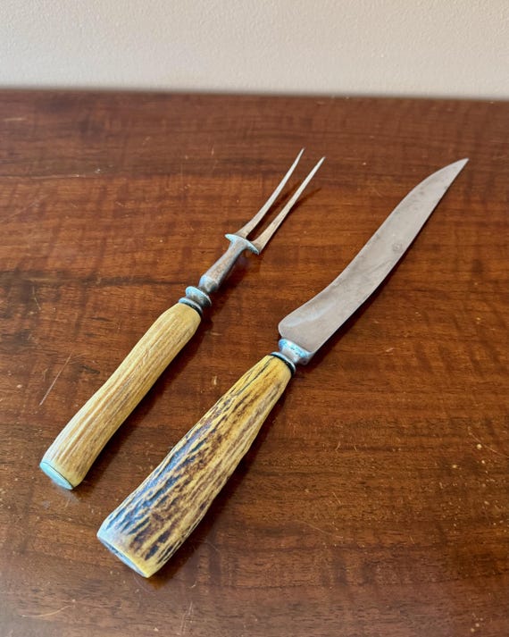 Vintage Sheffield Carving Set Rusnorstain Steel and Bone Handles