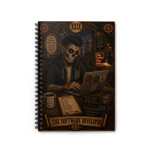 Skeleton Software Developer Notebook spiral ruled journal | Day of the Dead coder art