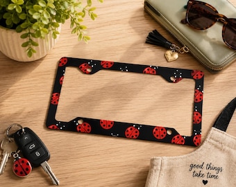 Ladybug Pattern Metal License Plate Frame | Bug Car Accessory