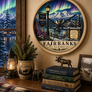 Relógio de parede para apreciar a aurora boreal em Fairbanks, Alasca | Relógio panorâmico para montanhas com vista para a aurora boreal