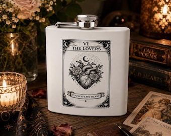 Fiaschetta con illustrazione di un cuore dei Tarocchi degli Amanti / Acciaio inossidabile 177 ml (6 oz)