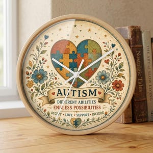 Autism Pussel Hjärta Väggklocka | Olika förmågor, oändliga möjligheter