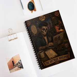 Skeleton Software Developer Notebook spiral ruled journal | Day of the Dead coder art image 5