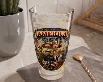 America 250 Anniversary Mixing Glass | 16oz Patriotic Historical Collage