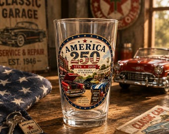 Vaso de pinta America 250 Classic Cars / Aniversario patriótico 1776-2026