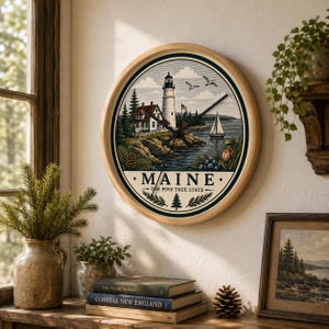 Maine Lighthouse Scenic Wall Clock | Pine Tree State Coastal Decor