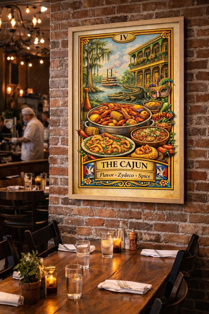 Cajun Food Tarot Print • Louisiana Creole Cuisine Kitchen Wall Art (Digital Download) image 1