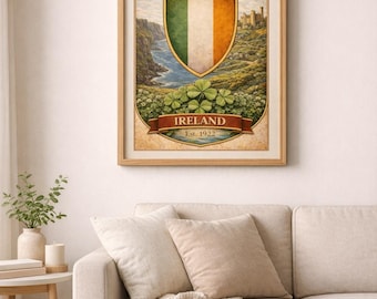 Póster con el escudo de armas de Irlanda / Póster vertical mate con el escudo irlandés vintage