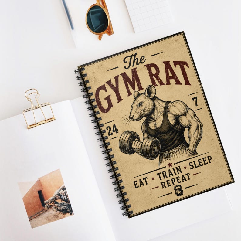 Gym Rat Illustration Spiral Notebook | Eat Train Sleep Repeat Fitness ...