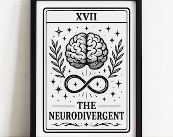 Neurodivergent Tarot Card Print | Black and White Line Art (Digital Download)