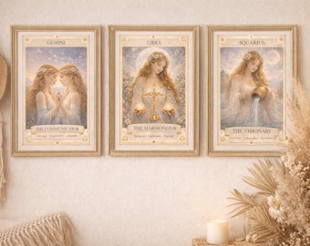 Air Element Zodiac Tarot Print Set – Gemini, Libra, Aquarius (Digital Download)