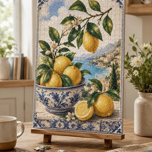 Lemons in Blue Bowl Jigsaw Puzzle