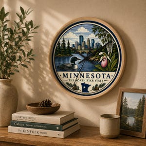 Reloj de pared Minnesota North Star State / Somormujo, Zapatilla de Dama, Horizonte de Minneapolis