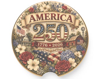 Posavasos para coche America 250 1776-2026 / Posavasos para coche con bandera patriótica y diseño floral