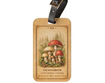Vintage Mushroom Illustration Luggage Tag | Botanical Fungi Travel Tag