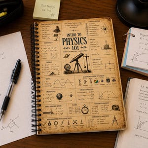 Introduktion till fysik 101 spiralblock | Vetenskapligt diagram med linjering i vintagestil