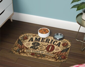 Amerika 250 Jahre Freiheit Tierfutter Matte | 1776-2026 patriotischer Flaggenentwurf
