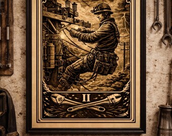 The Lineman Tarot – Digital Download, Blue Collar Wall Art, Lineman Gift, Utility Worker & Garage Decor