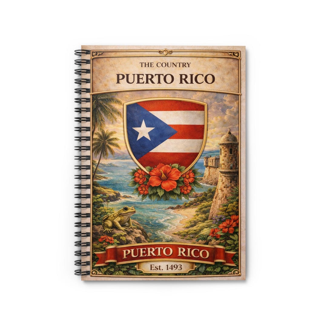 Puerto Rico Shield Crest Spiral Notebook | Vintage Island Scenic Cover ...