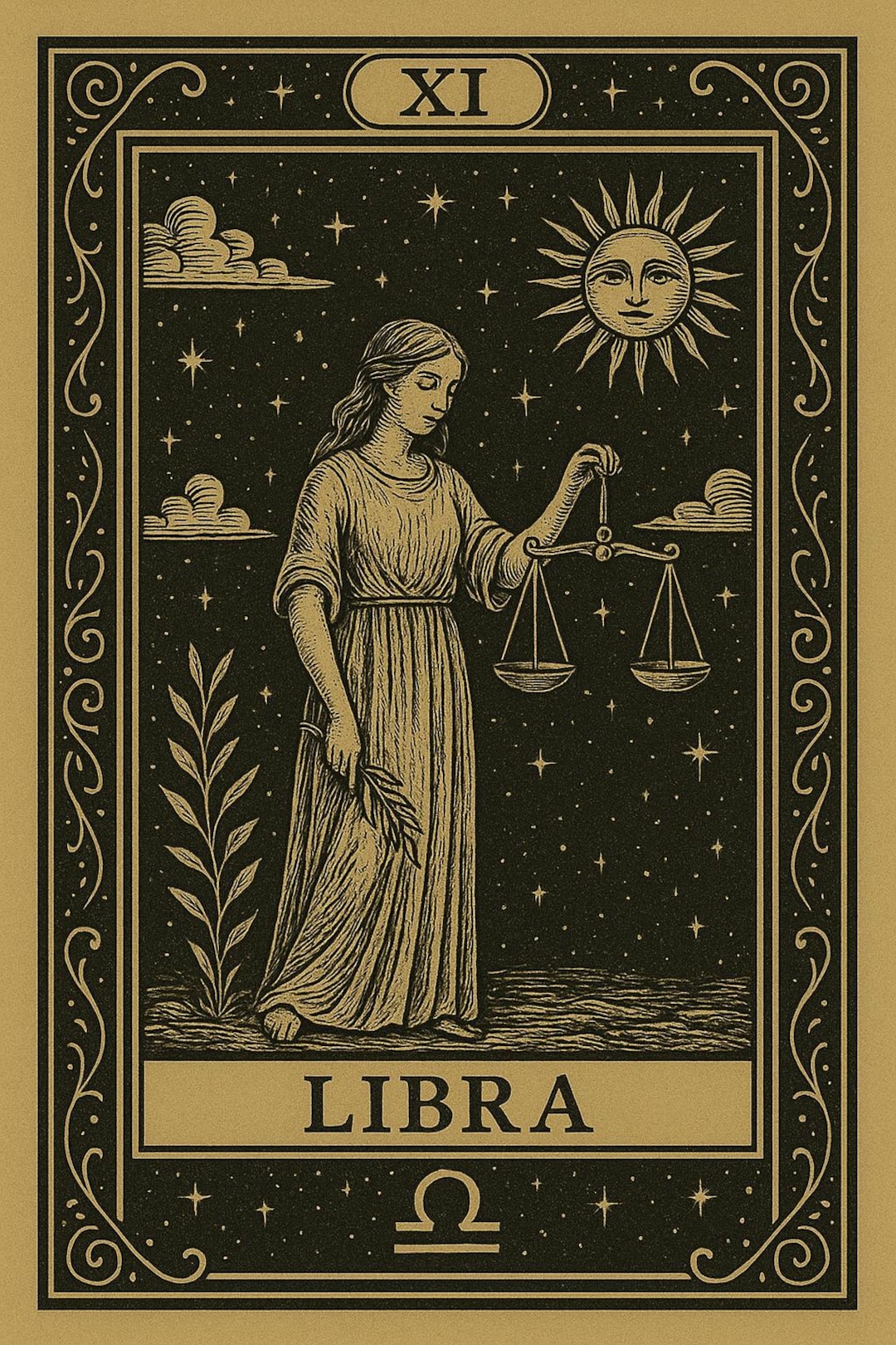 Libra Retro Libra Zodiac Tarot Card • Vintage Astrology Art (digital Download) - Etsy